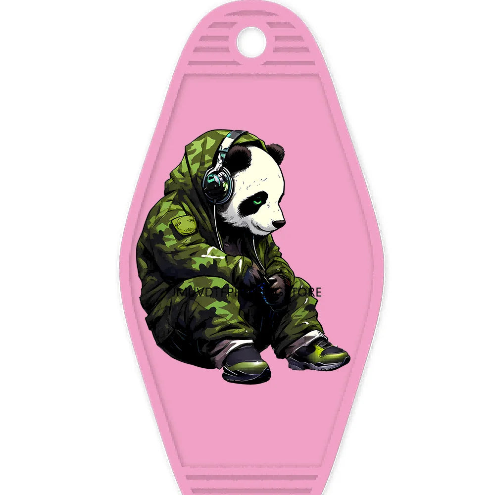 Cool Cartoon Animals High Quality WaterProof UV DTF Sticker For Motel Hotel Keychain Hip Pop Panda Bears