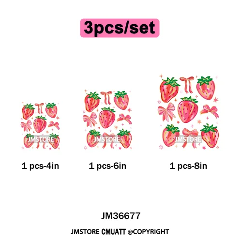 Boho Coquette Floral Strawberry Festival Vibes Summer Fruit Iron on DTF Thermal Transfer Sticker Ready to Press for Clothes Bags