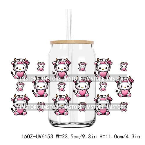 Pink Cartoon Queen Cute Cat 16OZ UV DTF Cup Wrap Transfers Stickers Custom Labels Durable Waterproof Logo For Libbey Glass Can