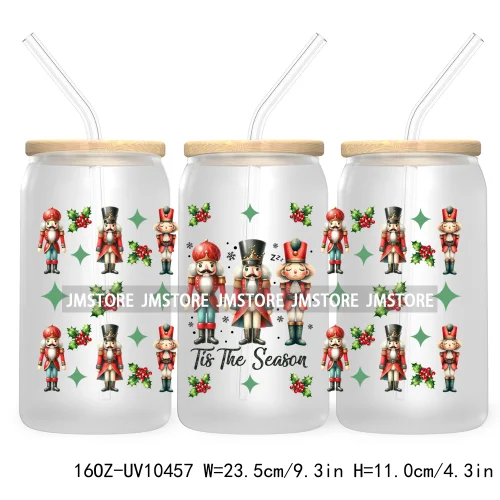 Merry Mama Social Club UV DTF Cup Wraps Transfers Sticker For 16OZ Libbey Glass Can Holiday Christmas Santa Tree Coquette Bow