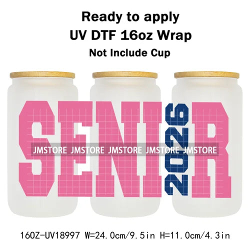 High School Senior Coquette Bow 16OZ UV DTF Cup Wraps Ready To Apply Waterproof Transfer Stickers For Libbey Glass Can Tumbler