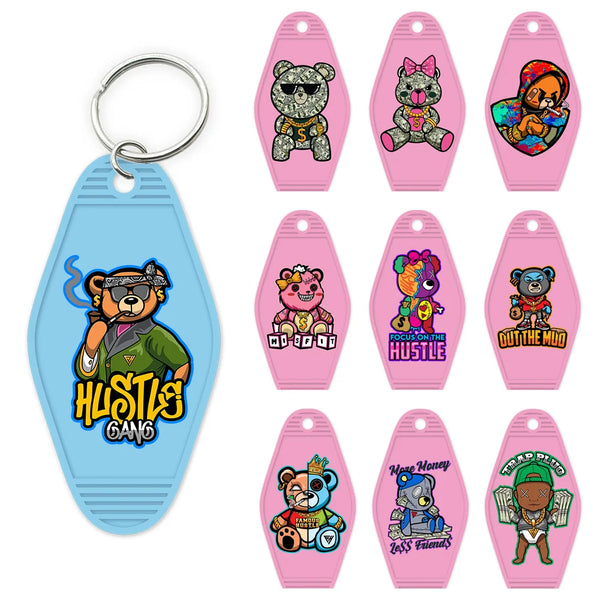 Focus On The Hustle Bear High Quality WaterProof UV DTF Sticker For Motel Hotel Keychain More Money Less Friends