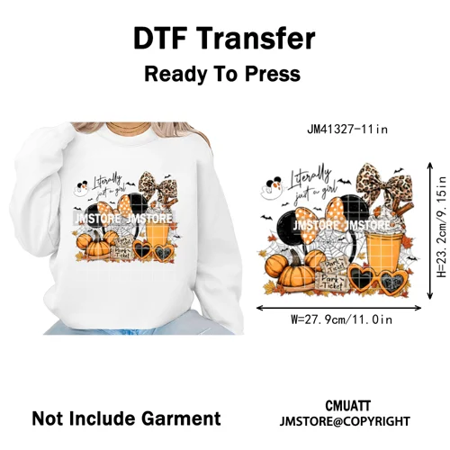 Trick or Treat Down Main Stree Cartoon Coquette Ghost Boo Halloween Iron on DTF Transfers Stickers Ready to Press for T-shirts