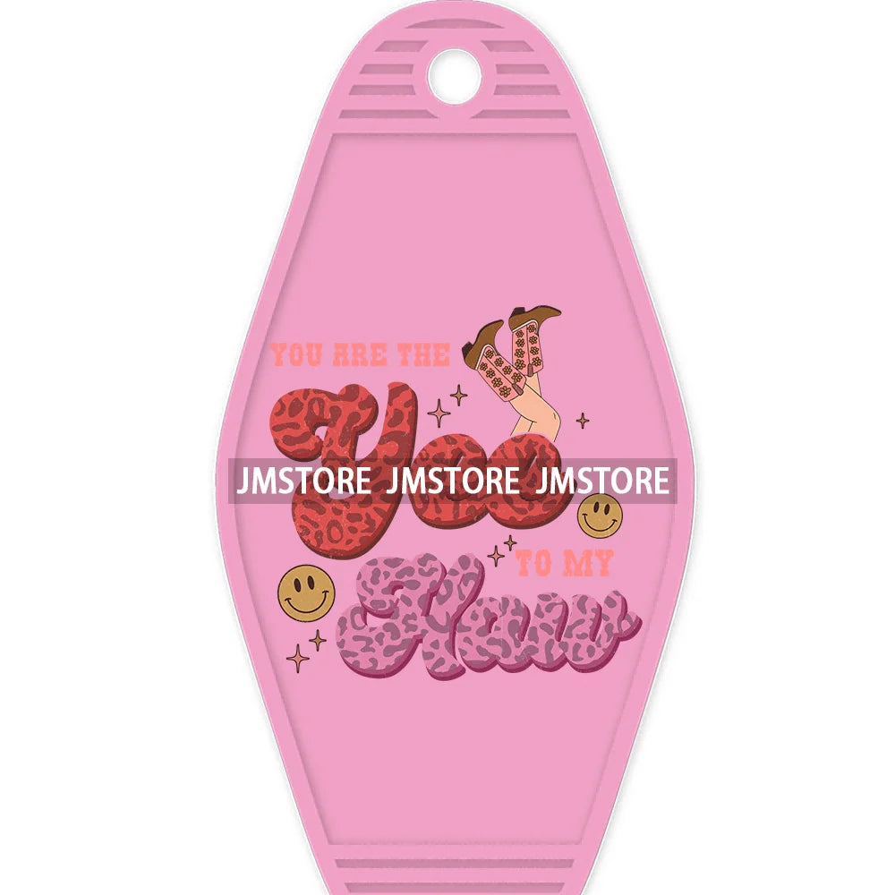 Pink Cowgirl Valentine's Day Candy Hearts High Quality WaterProof UV DTF Sticker For Motel Hotel Keychain Leopard Love Vibes