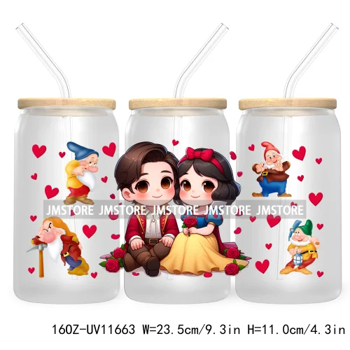 Cute Cartoon Couple XOXO Valentine's Day UV DTF Cup Wrap Transfer Stickers For 16OZ Libbey Glass Can Cupid Vibes Love Hearts