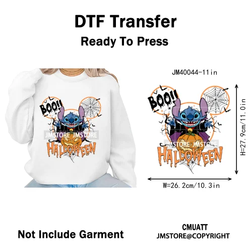 Happy Halloween Nightmare Cartoon Character Pumpkin Skeleton Iron on DTF Washable Transfers Stickers Ready to Press for T-shirts