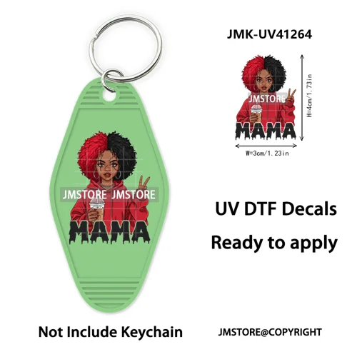 Black Girl Halloween Spooky Horror Mama UV DTF Motel Keychain Wraps Ready To Apply Waterproof High Quality Hotel Keychain Decals