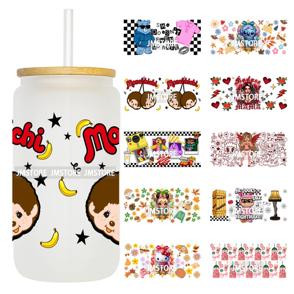 Trendy Girls Coffee Cartoon Bears 16OZ UV DTF Cup Wraps Ready To Apply Waterproof Transfer Stickers For Libbey Glass Can Tumbler