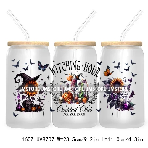 Witching Hour Cocktail Club 16OZ UV DTF Cup Wrap Transfer Stickers Halloween Custom Labels Waterproof Logo For Libbey Glass Can