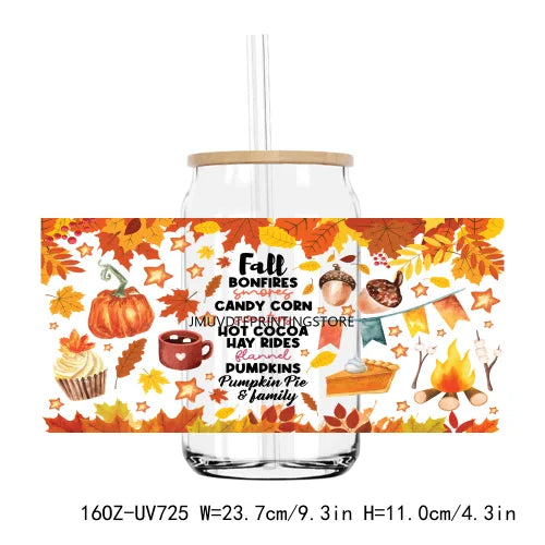 Thanksgiving Fall Thick And Juicy 16OZ UV DTF Cup Wrap Transfers Stickers Custom Labels DIY Waterproof Logo For Libbey Glass Can