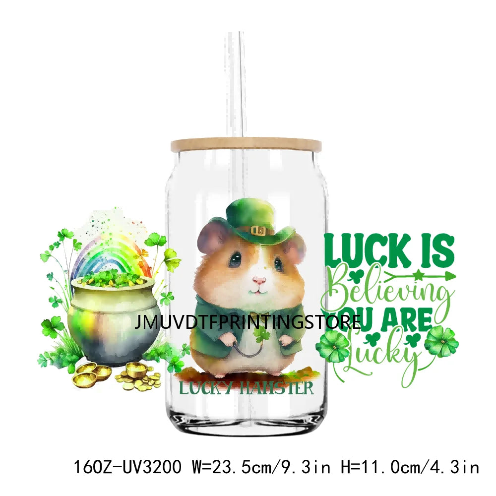 St. Patrick's Day Animals 16OZ UV DTF Cup Wrap Transfers Stickers Custom Labels DIY Waterproof Logo For Libbey Glass Can