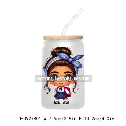 Chibi Cute Latina Baby Girl Back to School UV DTF Transfer Stickers Decals For Libbey Cold Cups Mugs Tumbler Label Hispanic Girl