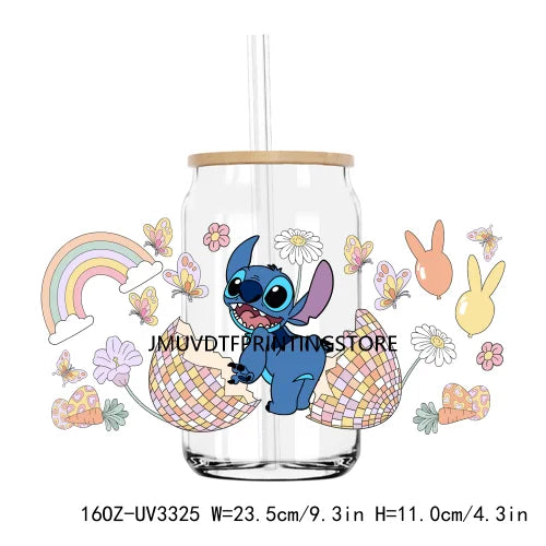 Cute Easter Bunny Cartoon UV DTF Sticker For 16OZ Libbey Glass Cup Can Wrap Transfer Sticker Custom Label DIY Logo Spring Flower