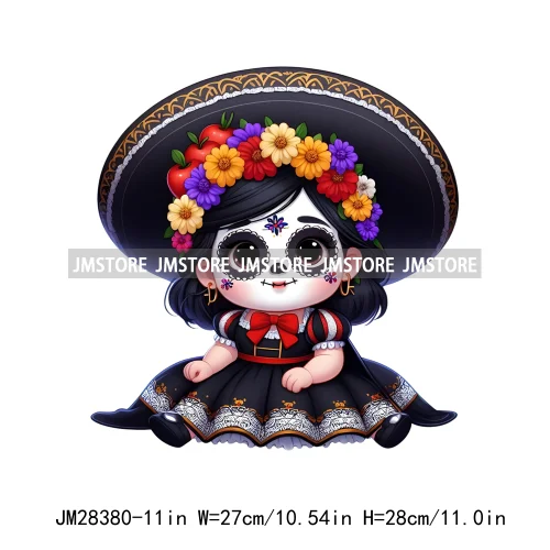 Cute Mexican Day Of The Dead Skeleton Catrina Princess Dolls Iron On DTF Heat Press Transfers Stickers Printing For Clothes