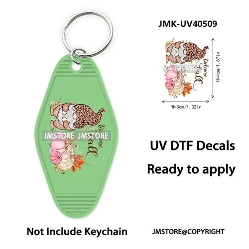 Hello Pumpkin Fall Thanksgiving Gnome UV DTF Motel Keychain Wraps Ready To Apply Waterproof High Quality Hotel Keychain Decals