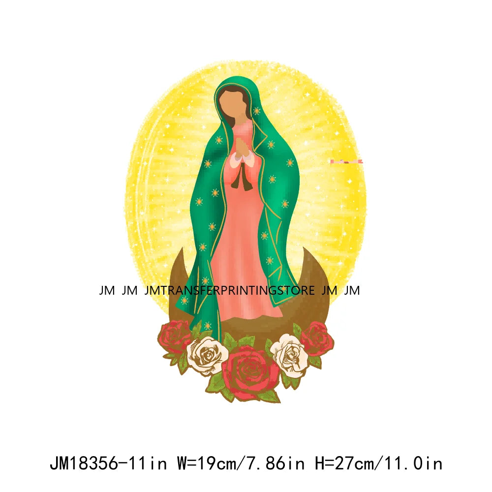 Virgencita Birgen De Guadalupe Nuestra Senora De Guadalupe  Floral Mexican Virgen Our Lady Mary DTF Transfer Sticker For Hoodies