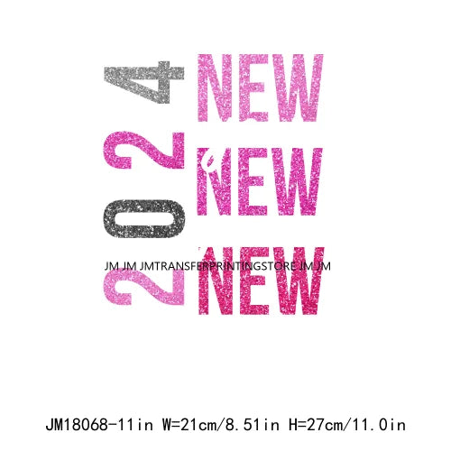 Happy New Year 2024 Printing Cheers To The New Year Faux Glitter Sequin Iron On DTF Transfer Sticker Ready To Press For Clothing