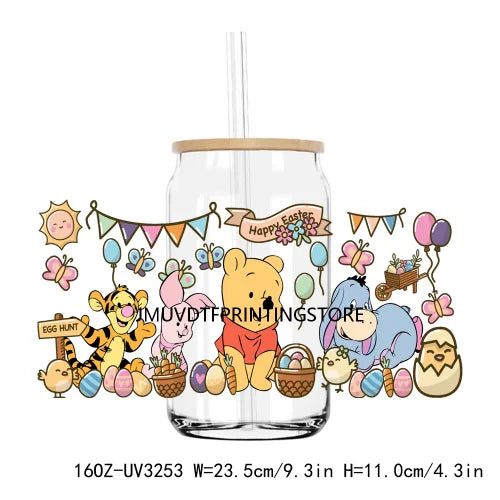 Cute Easter Bunny Cartoon UV DTF Sticker For 16OZ Libbey Glass Cup Can Wrap Transfer Sticker Custom Label DIY Logo Spring Flower