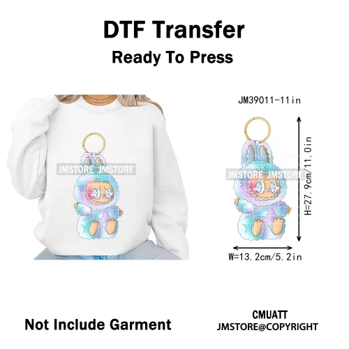 Colorful Monster Keychain Doll Character Designs Iron on DTF Washable Heat Transfers Stickers Ready to Press for T-shrits Bags