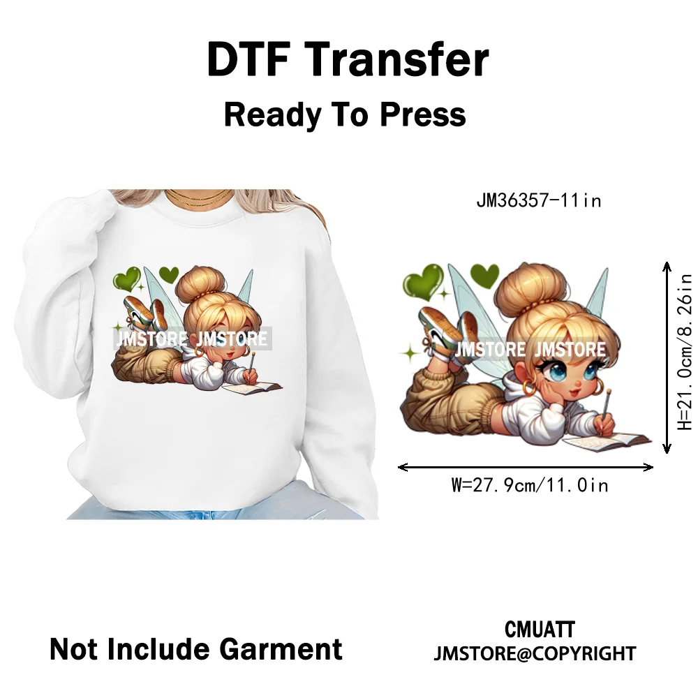 Fashion School Princess Cartoon Girls Learning Love Designs Iron on DTF Thermal Transfers Stickers Ready to Press for Clothing