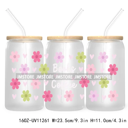 Trendy Coffee And Books Reading Floral Flowers 16OZ UV Cup Wrap DTF Transfer Stickers For Libbey Glass Can Cups Tumbler Labels