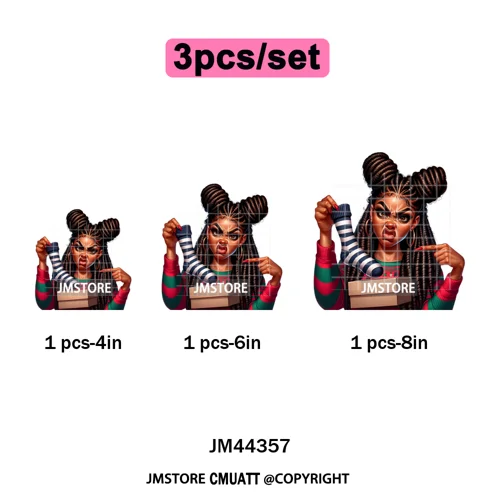 Funny Xmas Afro Glam Girly Gifts Holly Christmas Light Iron on Washable DTF Heat Transfers Stickers Ready to Press for Clothes