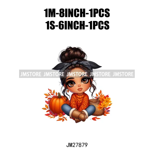 Cute Autumn Pumpkins Fall Vibes Laina Baby Hispanic Chibi Girls Logos DTF Iron On Transfer Stickers Ready To Press For T-shirts