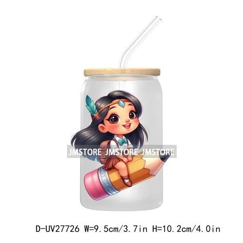 Cartoon Princess Back To School UV DTF Transfer Stickers Decals For Libbey Cold Cups Mugs Tumbler First Day Of School Students