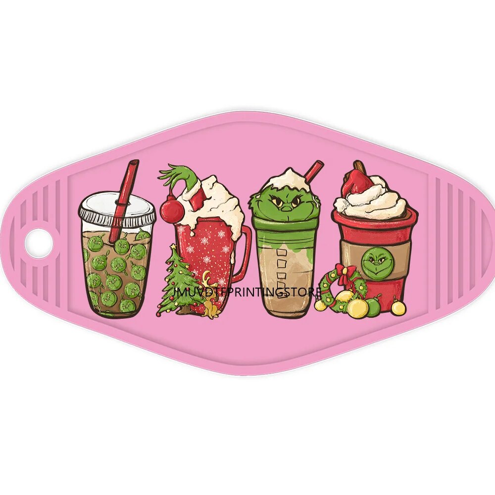 Hot Sale Christmas Coffee Latte Drink High Quality WaterProof UV DTF Sticker For Motel Hotel Keychian