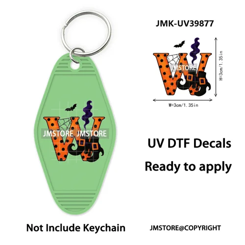 Halloween Pumpkin Alphabet Letters UV DTF Motel Keychain Decal Ready To Ship Durable Transfer Stickers Prints For Hotel Keychain