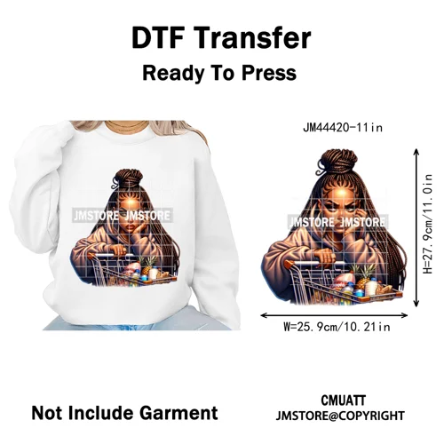 Sassy Facial Expressions Black Girl Housewife Remote Work Iron on Washable DTF Transfers Stickers Ready to Press for Sweatshirts