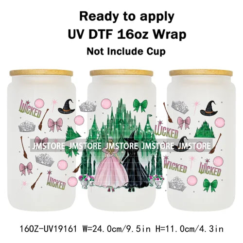 Coquette Green Pink Wicked Witch 16OZ UV DTF Cup Wraps Ready To Apply Waterproof Transfer Stickers For Libbey Glass Can Tumbler