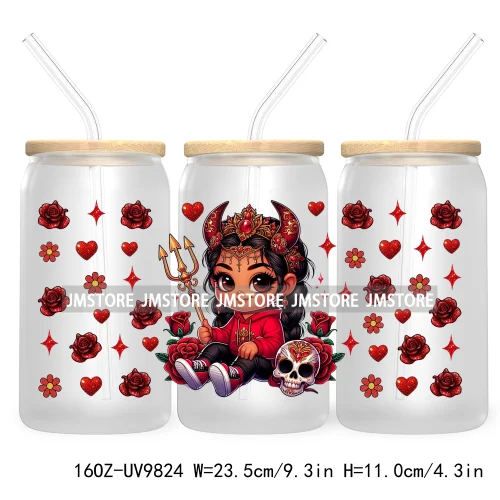 Day Of The Dead 16OZ UV DTF Cup Wrap Transfer Stickers Hispanic Chibi Baby Girl Custom Labels Waterproof For Libbey Glass Can