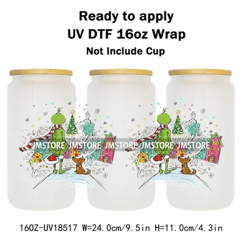 Mean Guy Christmas Movie Vacation Holiday 16OZ UV DTF Cup Wraps Ready To Apply Waterproof Transfer Stickers For Libbey Glass Can