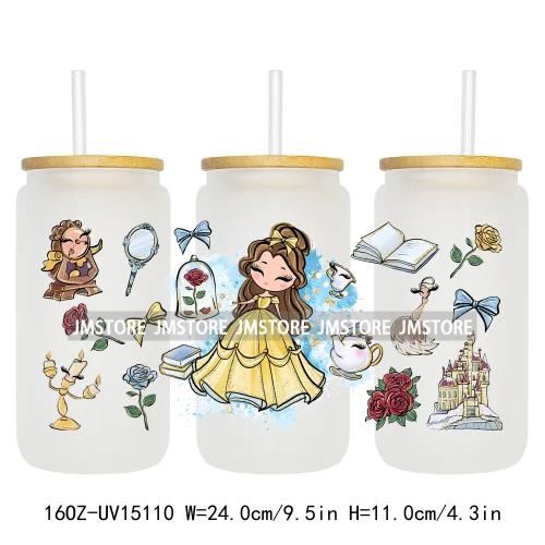 Beauty Princess And Beast UV DTF Stickers Ready to Transfer Cup Wrap Custom Labels DIY Craft For Libbey Can Glass Tumblers Mugs