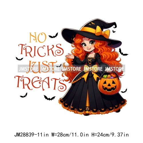 Washable Chibi Spooky Princess Pumpkin Halloween Trick Or Treat Witch Iron On DTF Transfers Stickers Ready To Press For Hoodies