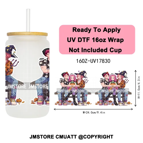 Kpop Movie Demon Hunters Boo Halloween Pumpkin Party 16OZ UV DTF Cup Wraps Ready To Apply Transfer Stickers For Libbey Glass Can