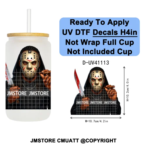 Black Horror Dad Halloween Spooky Daddy UV DTF Decals Ready To Apply Waterproof Transfer Stickers For 16OZ Libbey Glass Can Cups