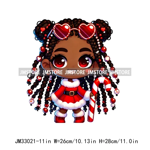 Fashion Black Santa Girls Candy Cane Afro Kids Christmas Season Iron On DTF Transfers Stickers Ready To Press For Sweatshirts