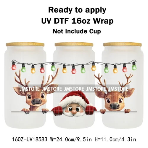Howdy Christmas Western Highland Cow 16OZ UV DTF Cup Wraps Ready To Apply Waterproof Transfer Stickers For Libbey Glass Can