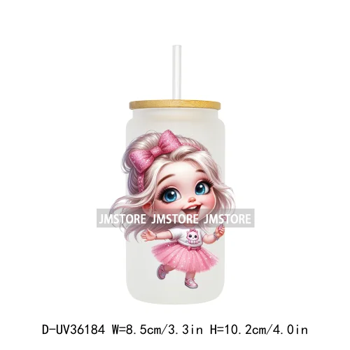 Lovely Pink Girl Hug Cat Bear UV Sticker Decals For Libbey Cold Cup Mug Tumbler Transfer Stickers Waterproof High Quality Labels
