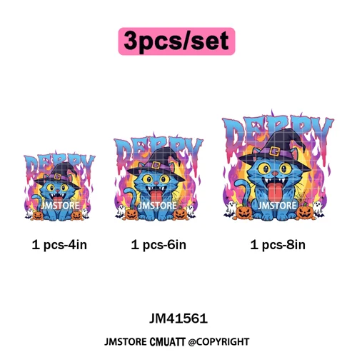 Cute Blue Tiger Idol Group Characters Kpop Halloween Pumpkin Iron on DTF Washable Transfers Stickers Ready to Press for Textile