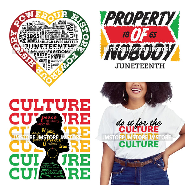 DIY Washable Our History Power Heart Logos Property Of Nobody Juneteenth Black Woman Iron On DTF Transfer Stickers For Clothes