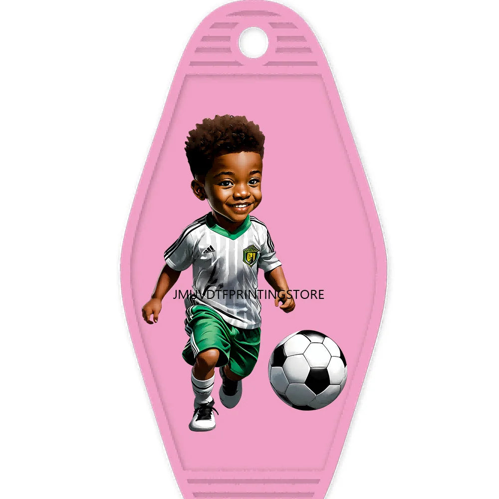 Sport Basketball Football School Black Boys High Quality WaterProof UV DTF Sticker For Motel Hotel Keychain