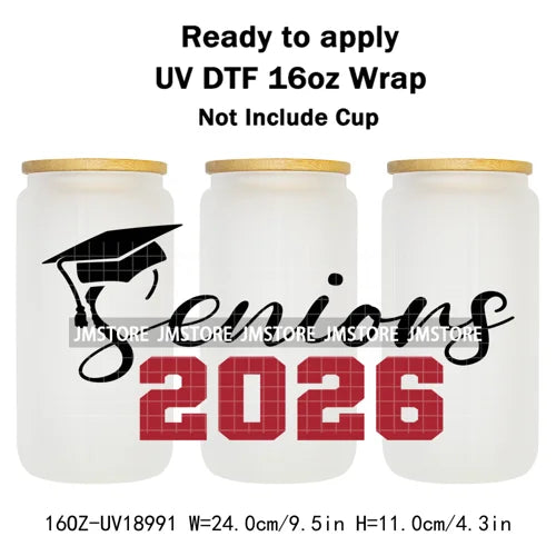 High School Senior Coquette Bow 16OZ UV DTF Cup Wraps Ready To Apply Waterproof Transfer Stickers For Libbey Glass Can Tumbler