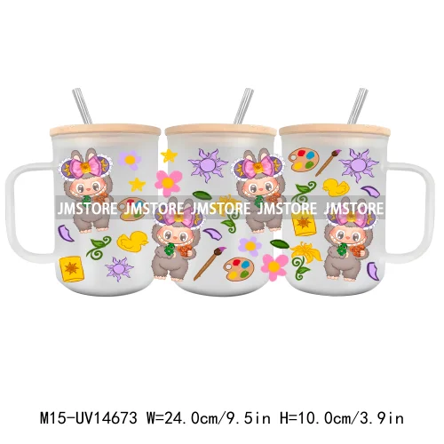 Cartoon Monsters Doll 15OZ Glass Mug UV DTF Cup Wrap Ready To Apply Waterproof High Quality Custom Prints For Mugs Cup Tumbler