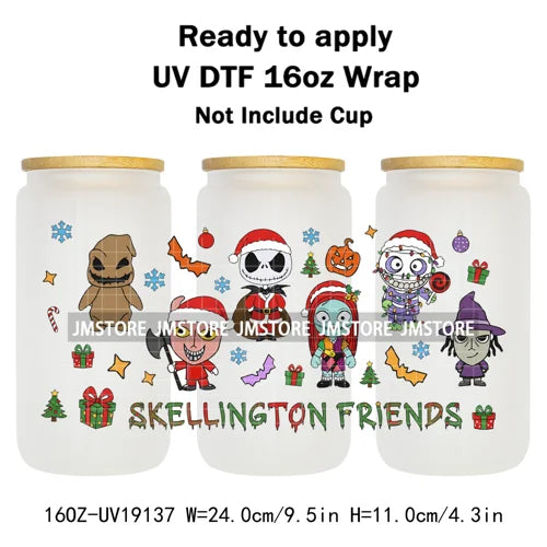Horror Christmas Nightmare Character UV DTF Wrap Transfer Sticker Selfadhesive Waterproof High Quality For 16OZ Libbey Glass Can