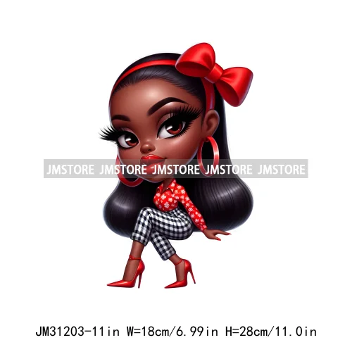 Fashion Santa Afro Black Woman Merry Christmas Girly Winter Iron On DTF Transfers Stickers Printing Ready To Press For Clothing