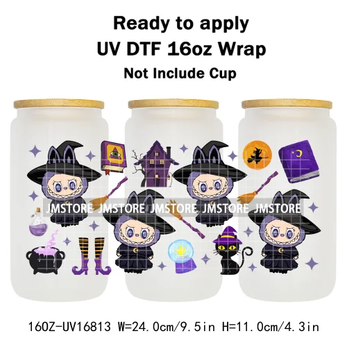 Witchy Laboo Girly Halloween Pumpkins UV DTF Stickers Ready To Transfer Cup Wrap Custom Labels For Libbey Can Glass Tumblers Mug