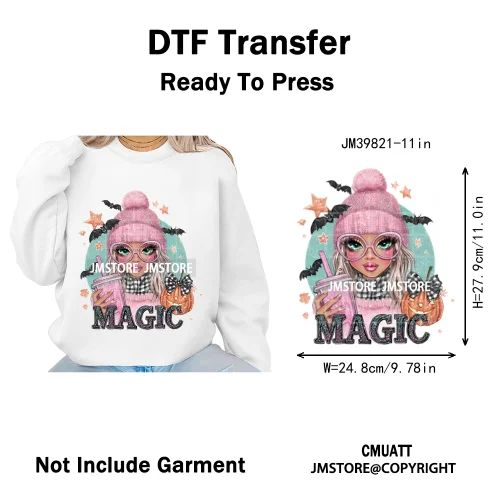Pink Sweater Hat Coffee Girls Ghost Animal Pumpkin Halloween Iron on DTF Washable Transfers Stickers Ready to Press for Textile